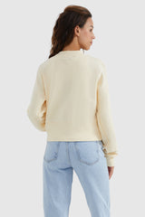 Orolay-Crewneck Drop Shoulder Cropped Sweatshirt-#color_Almond Oil