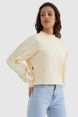 Orolay-Crewneck Drop Shoulder Cropped Sweatshirt-#color_Almond Oil