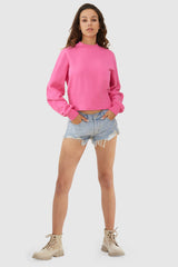 Orolay-Crewneck Drop Shoulder Cropped Sweatshirt-#color_Pink Cosmos