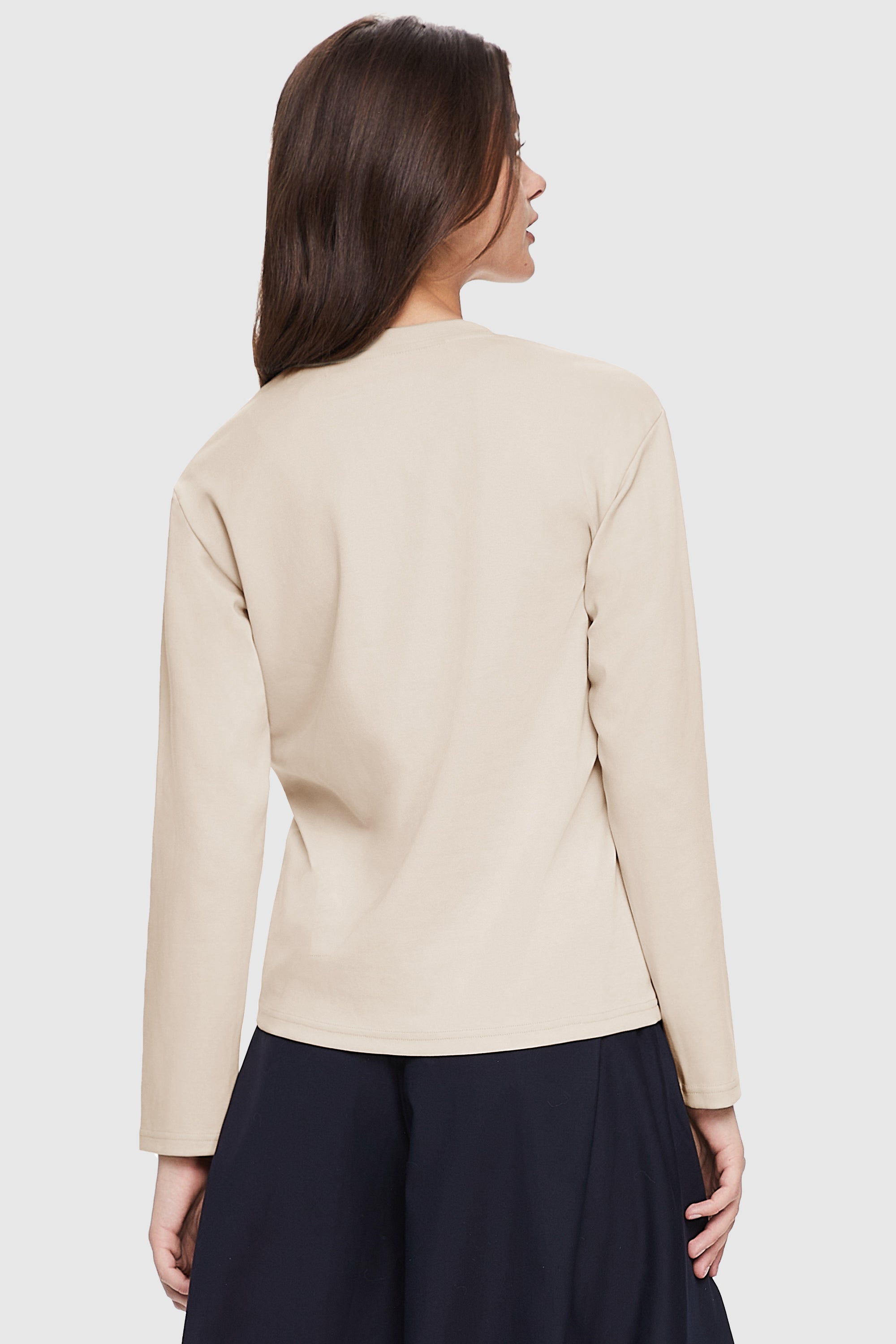 Orolay-Crewneck Long Sleeve Shirt-Image 4 of Crew Neck Long Sleeve Shirt from Orolay - #color_Beige