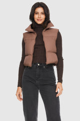 Orolay-Cropped Puffer Down Vest-#color_Bombay Brown