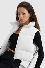 Orolay-Cropped Puffer Down Vest-#color_White