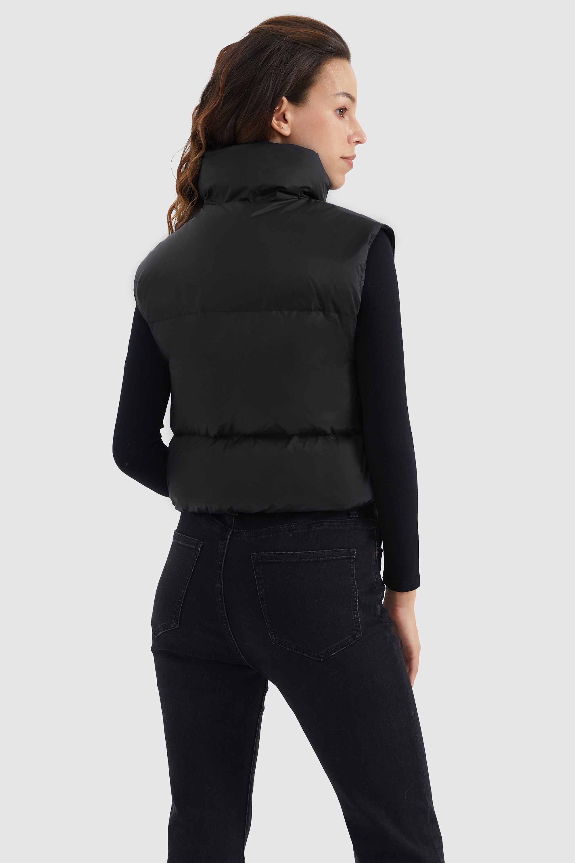 Orolay-Cropped Puffer Down Vest-#color_Black