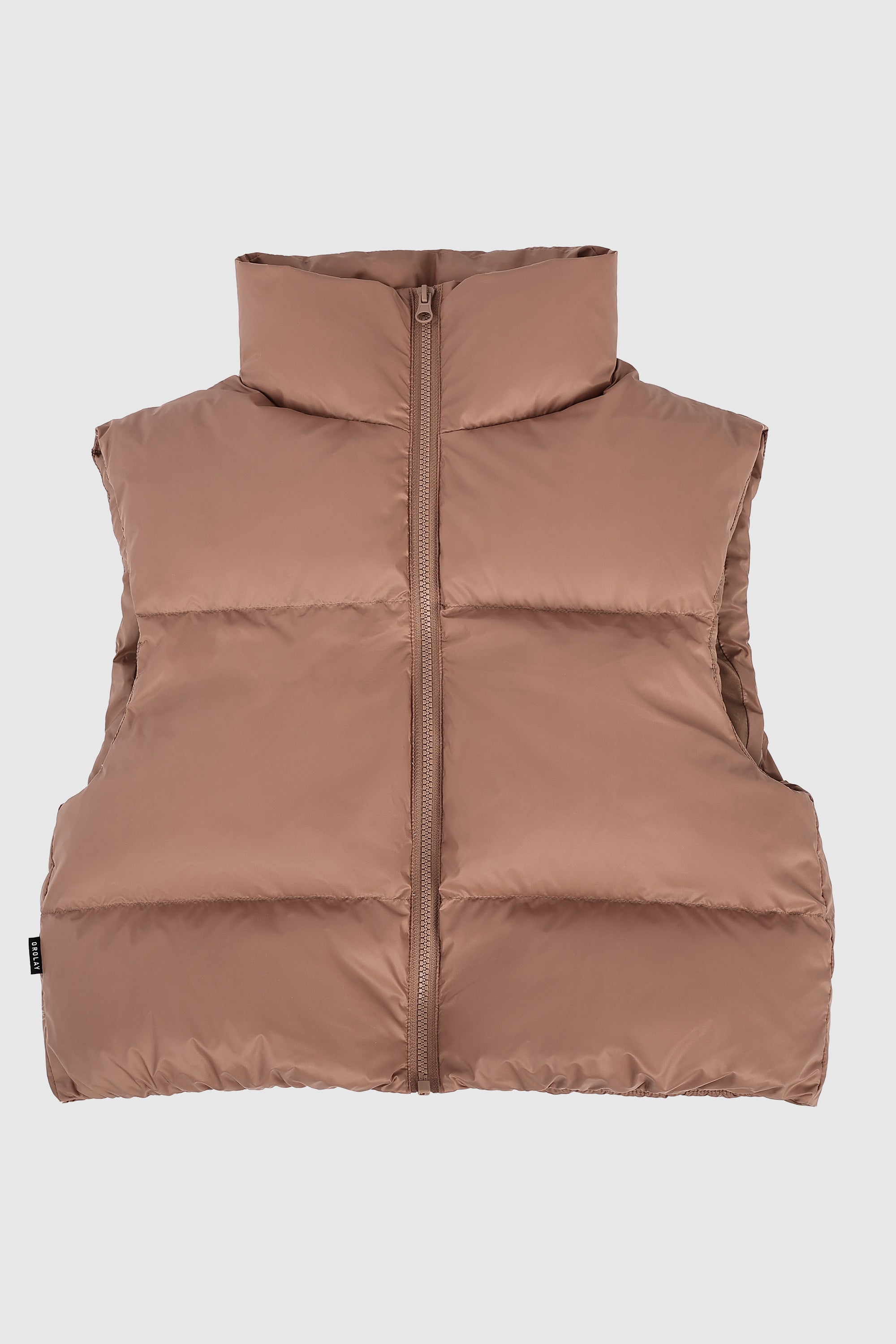 Orolay-Cropped Puffer Down Vest-#color_Bombay Brown