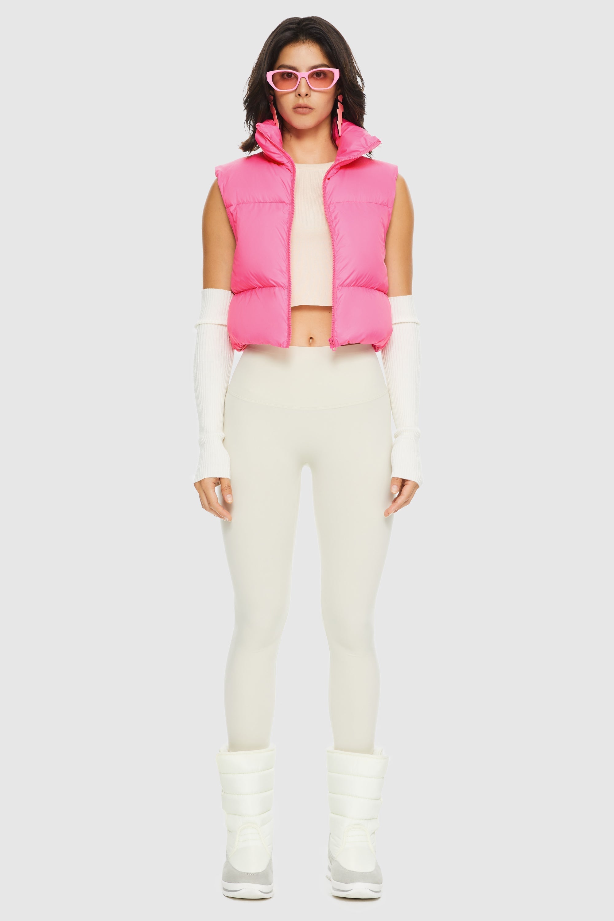 Orolay-Cropped Puffer Down Vest-#color_Pink Cosmos