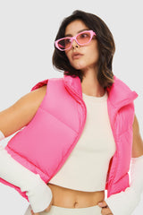 Orolay-Cropped Puffer Down Vest-#color_Pink Cosmos