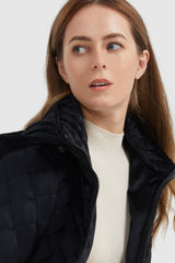 Orolay-Diamond Quilted Drawstring Waist Winter Coat-#color_Black