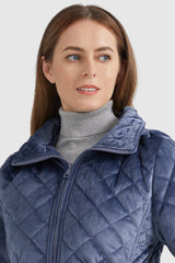 Orolay-Diamond Quilted Drawstring Waist Winter Coat-#color_True Blue