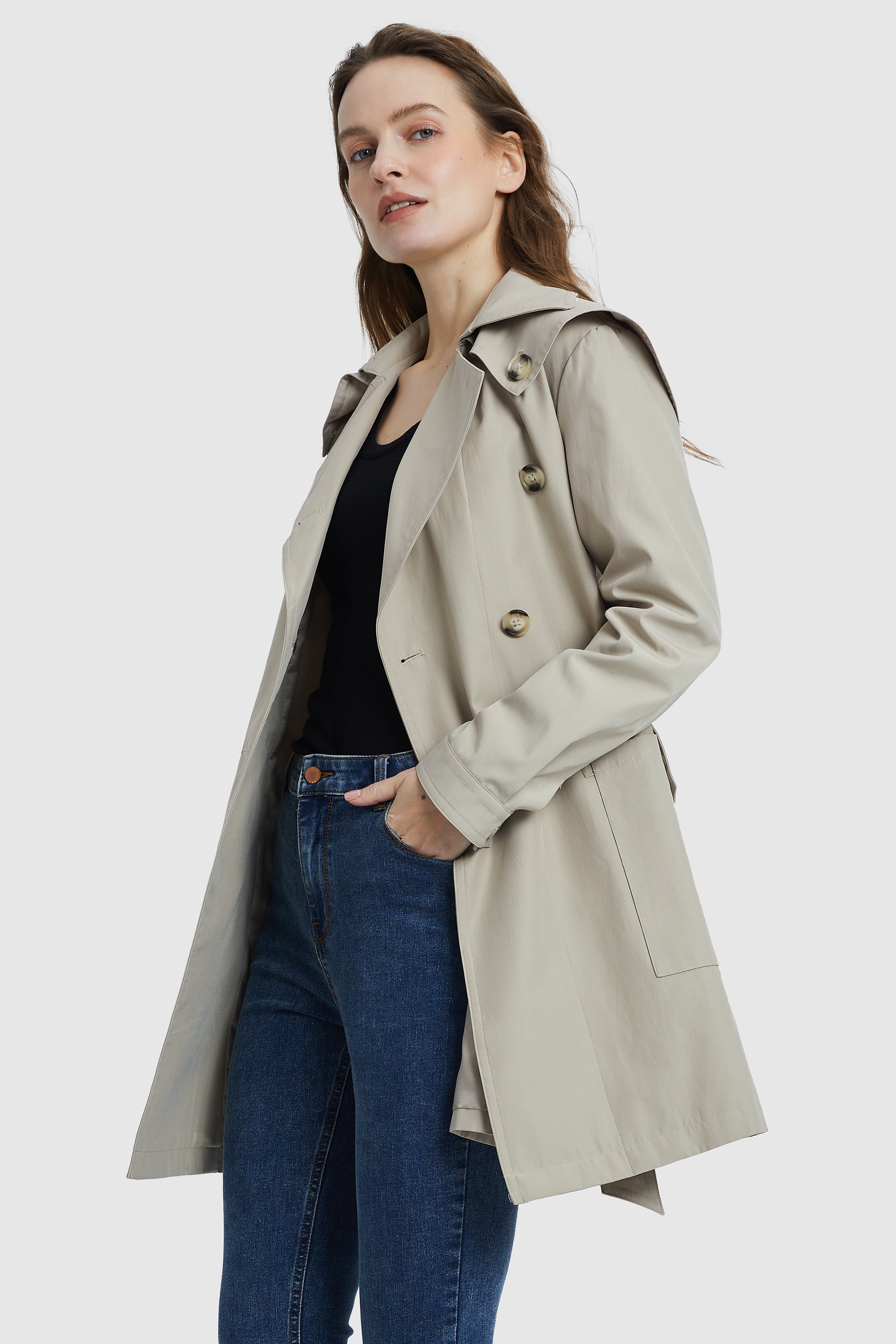 Orolay-Double-Breasted Belted Lapel Trench-#color_Moonstruck