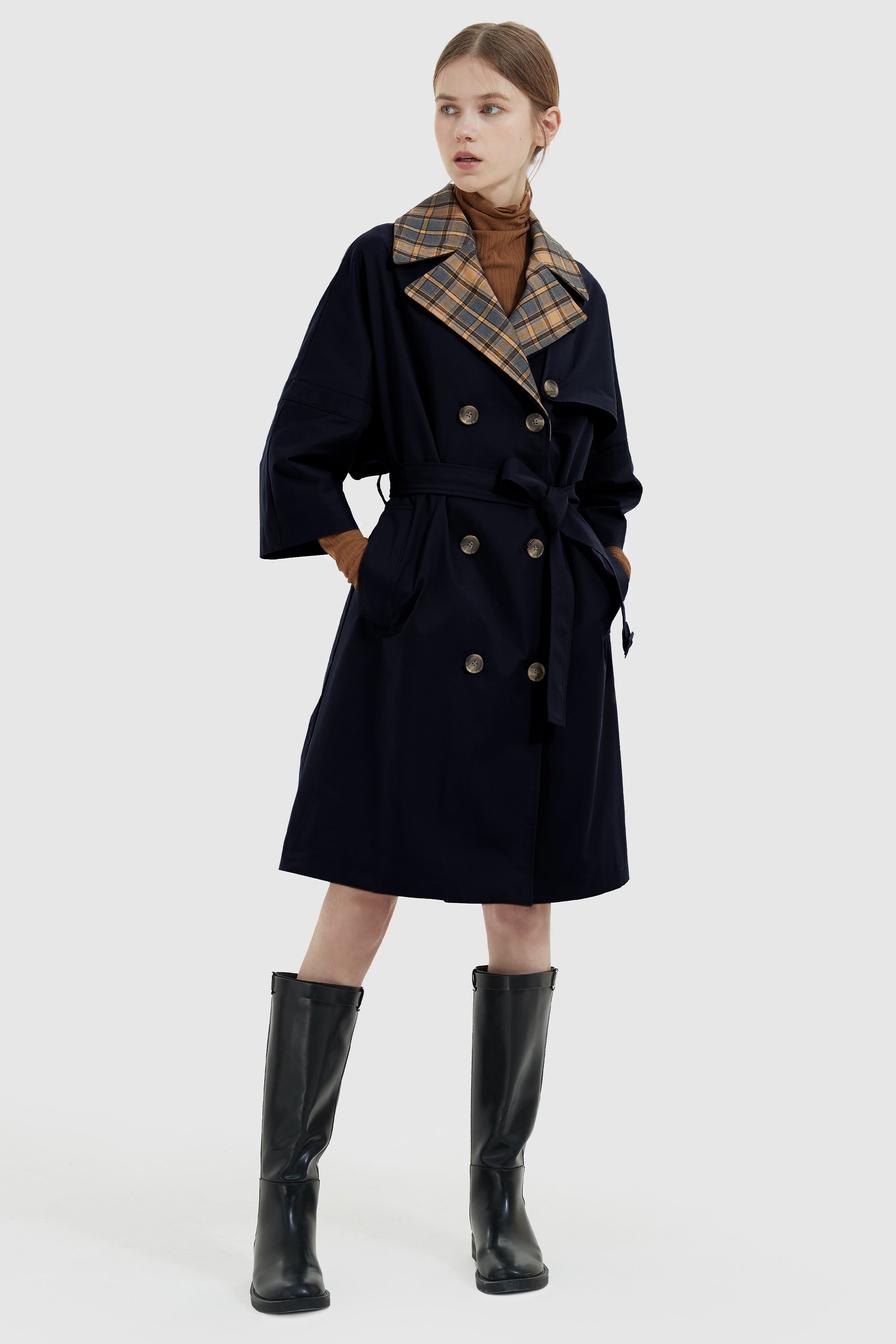 Orolay-Double-Breasted Lapel Trench-#color_Night Sky