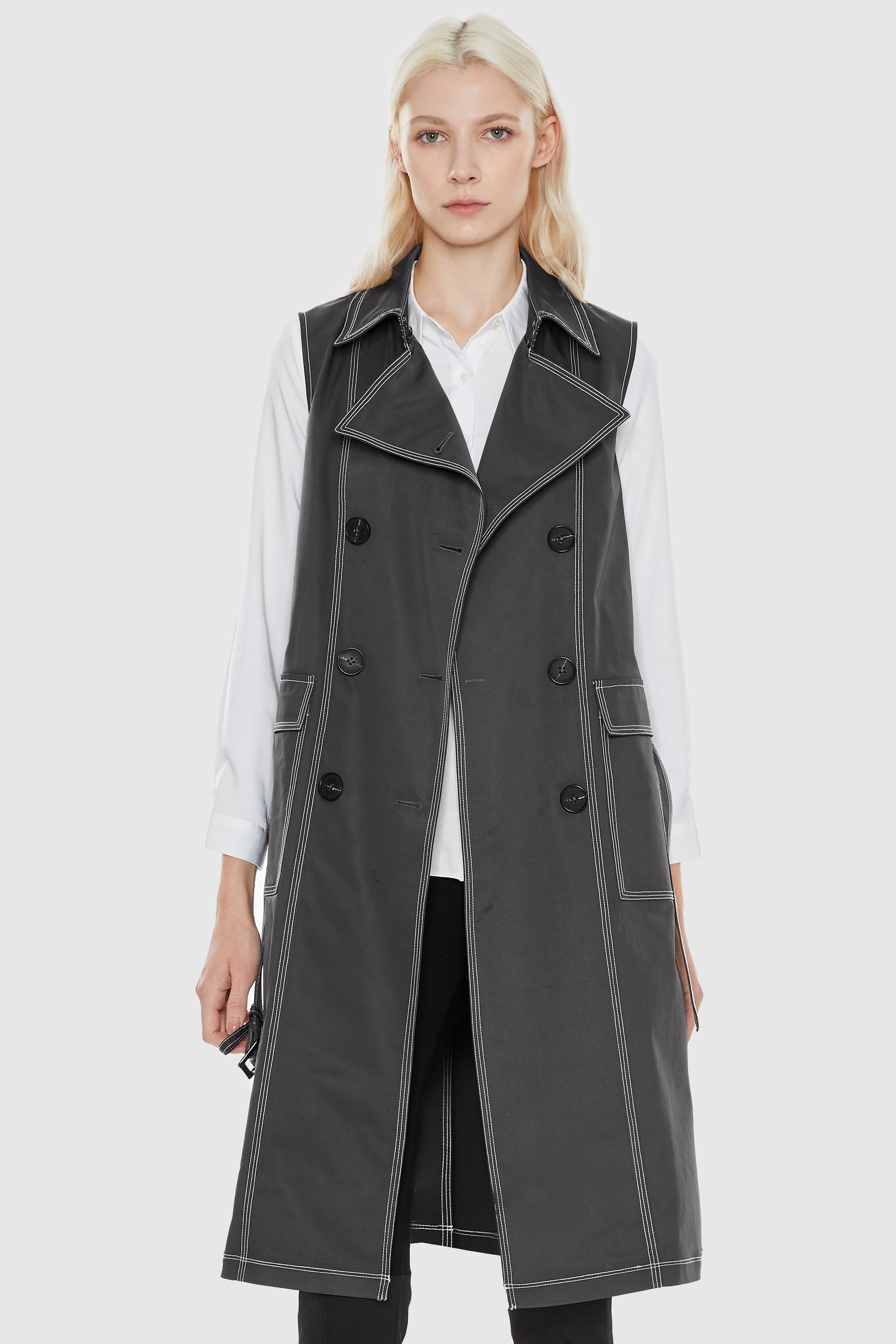 Orolay-Double-Breasted Long Vest-#color_Odyssey Gray