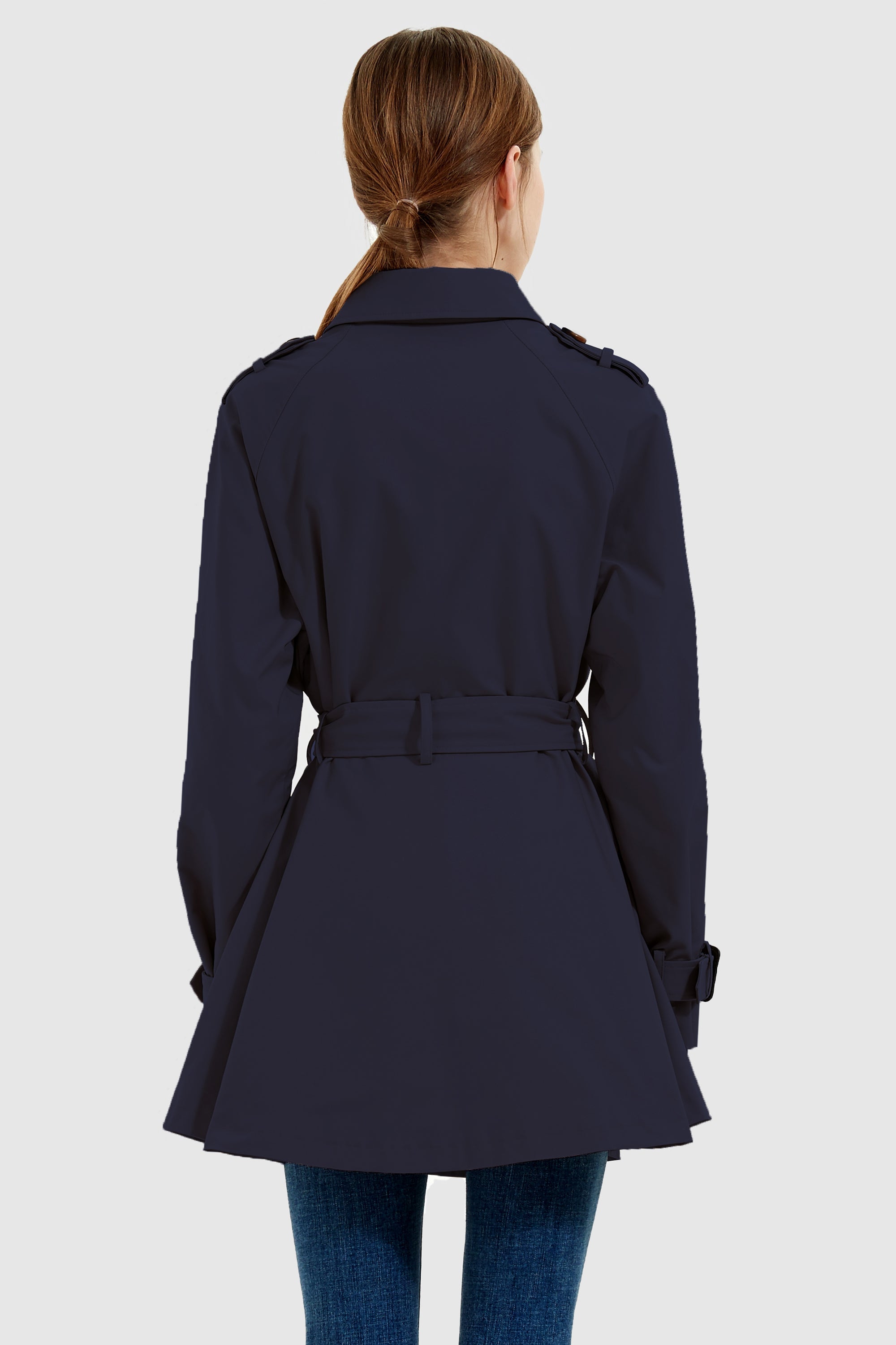 Orolay-Double-Breasted Short Belted Trench-#color_Night Sky