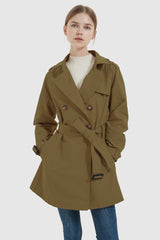 Orolay-Double-Breasted Short Belted Trench-#color_Breen