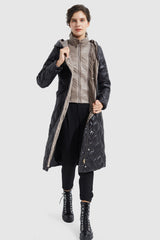 Orolay-Double Layer Removable Hood Down Coat-#color_Black