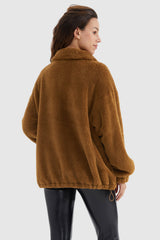 Orolay-Drawstring Hem Fleece Zip-Up-#color_Nuthatch