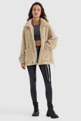 Orolay-Drawstring Hem Fleece Zip-Up-#color_Sand