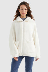 Orolay-Drawstring Hem Fleece Zip-Up-#color_White