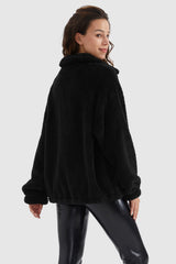 Orolay-Drawstring Hem Fleece Zip-Up-#color_Black