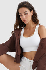 Orolay-Drawstring Hooded Cropped Sweatshirt-#color_Nuthatch