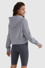 Orolay-Drawstring Hooded Cropped Sweatshirt-#color_Gull Gray