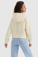 Orolay-Drawstring Hooded Cropped Sweatshirt-#color_Almond Oil