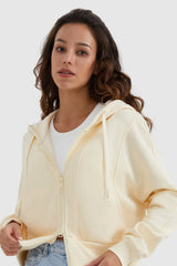 Orolay-Drawstring Hooded Cropped Sweatshirt-#color_Almond Oil