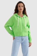 Orolay-Drawstring Hooded Cropped Sweatshirt-#color_Green Flash