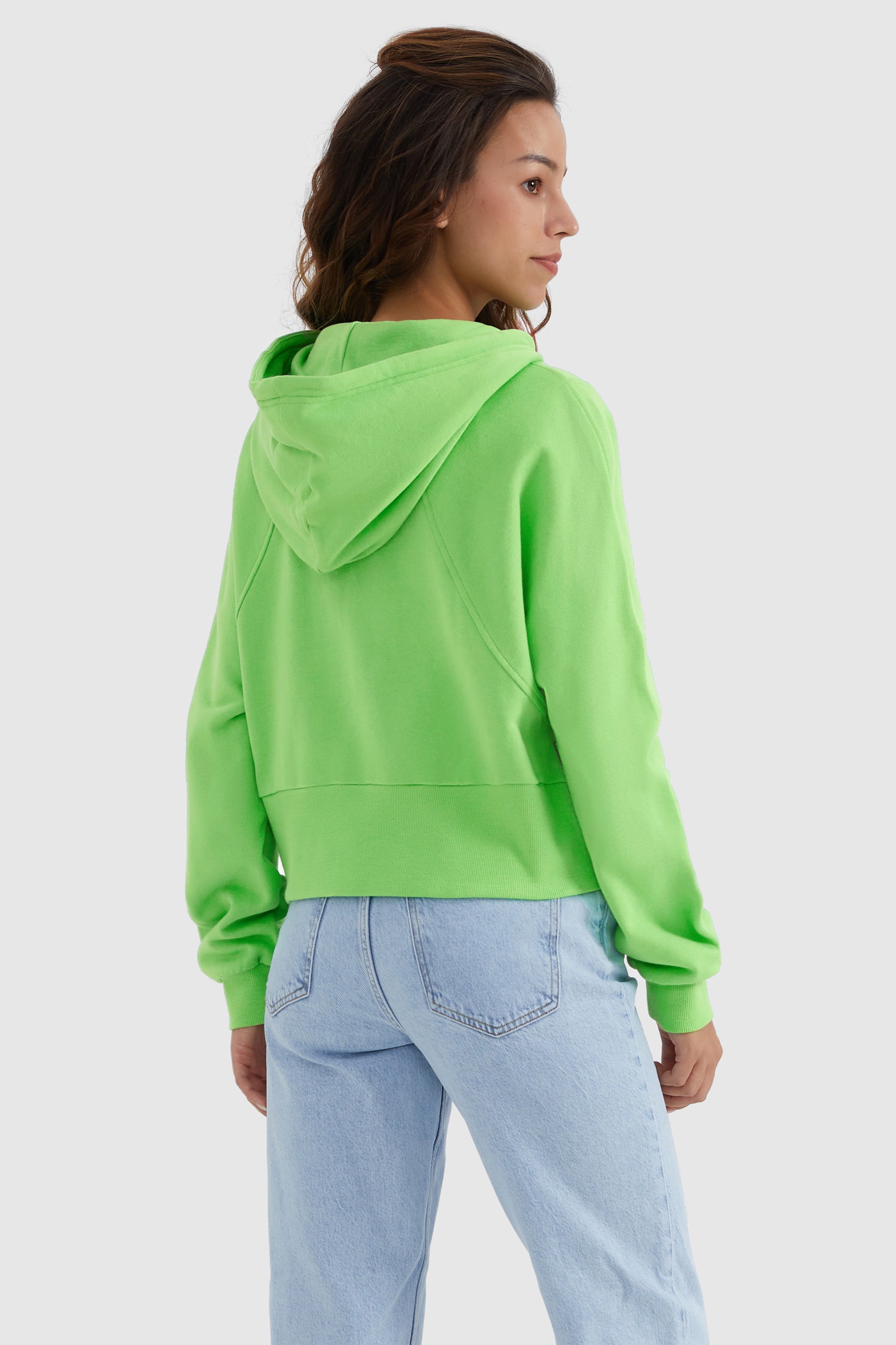 Orolay-Drawstring Hooded Cropped Sweatshirt-#color_Green Flash