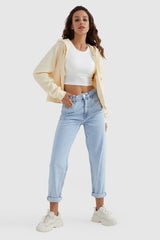 Orolay-Drawstring Hooded Cropped Sweatshirt-#color_Almond Oil