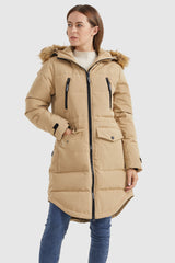 Orolay-Drawstring Hooded Thickened Down Coat-#color_Sand