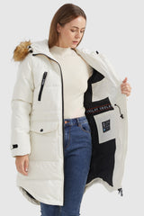 Orolay-Drawstring Hooded Thickened Down Coat-#color_White