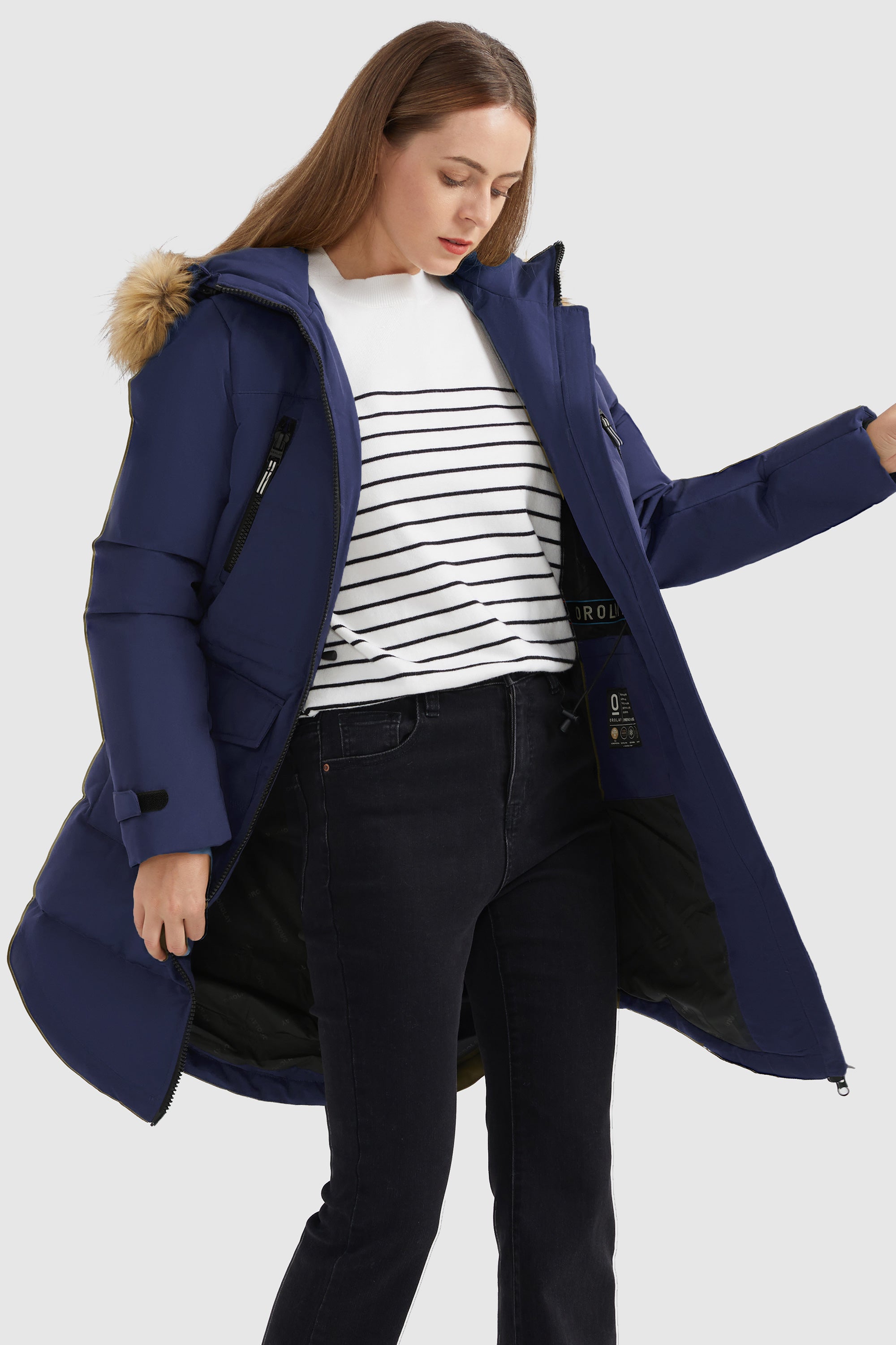 Orolay-Drawstring Hooded Thickened Down Coat-#color_Beacon Blue