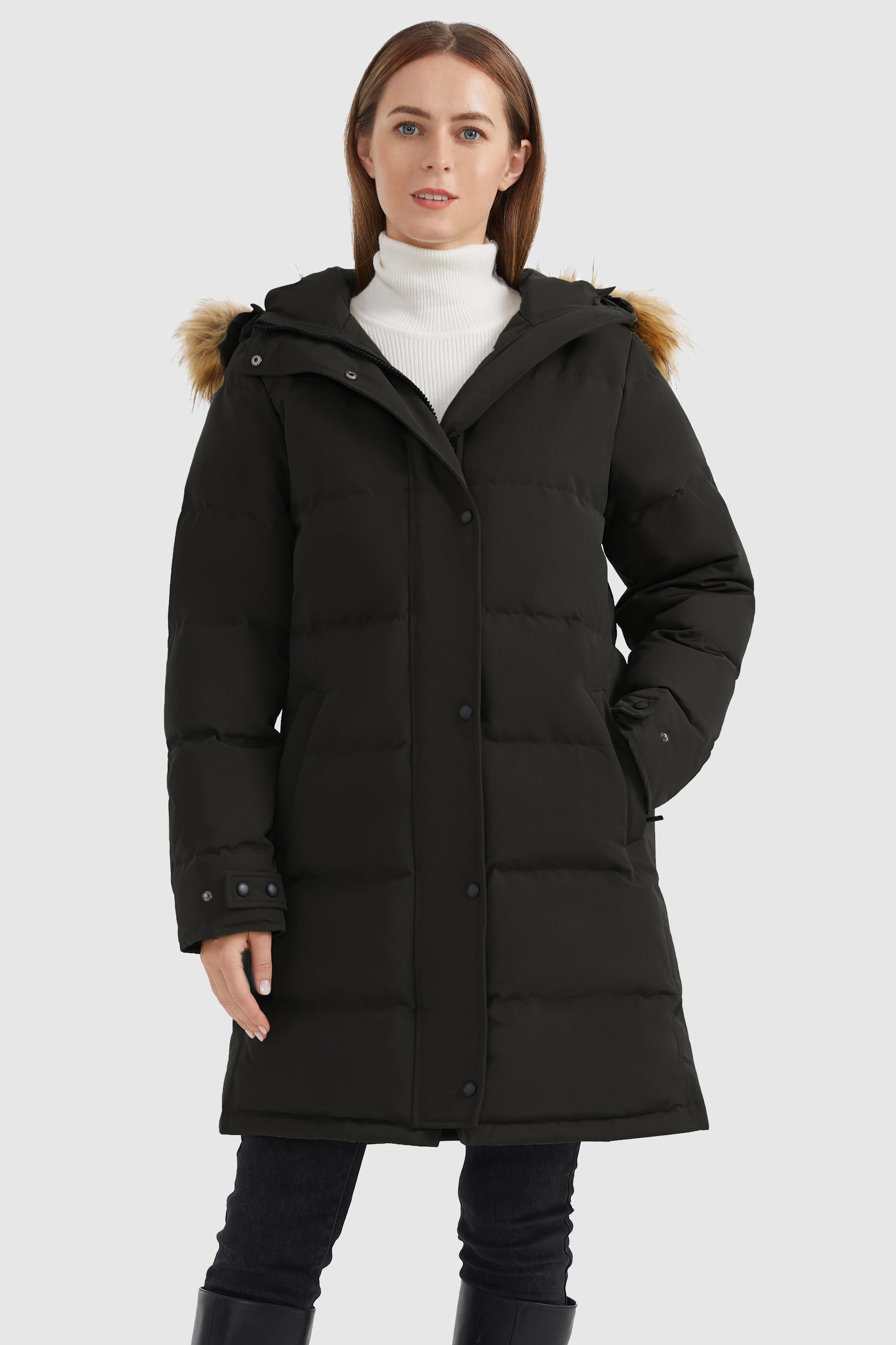 Orolay-Drawstring Hooded Thickened Puffer Down Coat-#color_Black