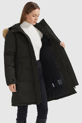 Orolay-Drawstring Hooded Thickened Puffer Down Coat-#color_Black