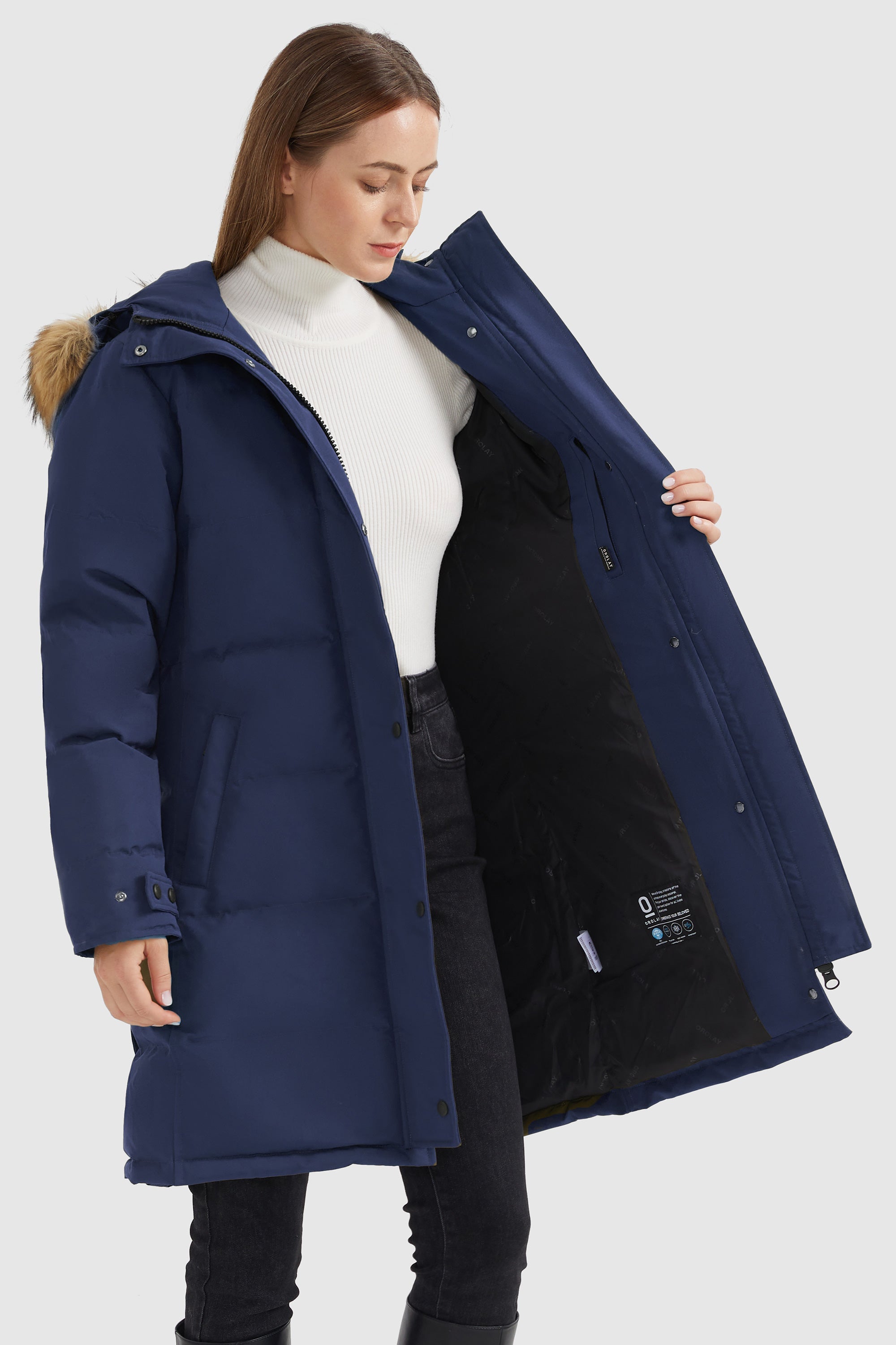 Orolay-Drawstring Hooded Thickened Puffer Down Coat-#color_Beacon Blue