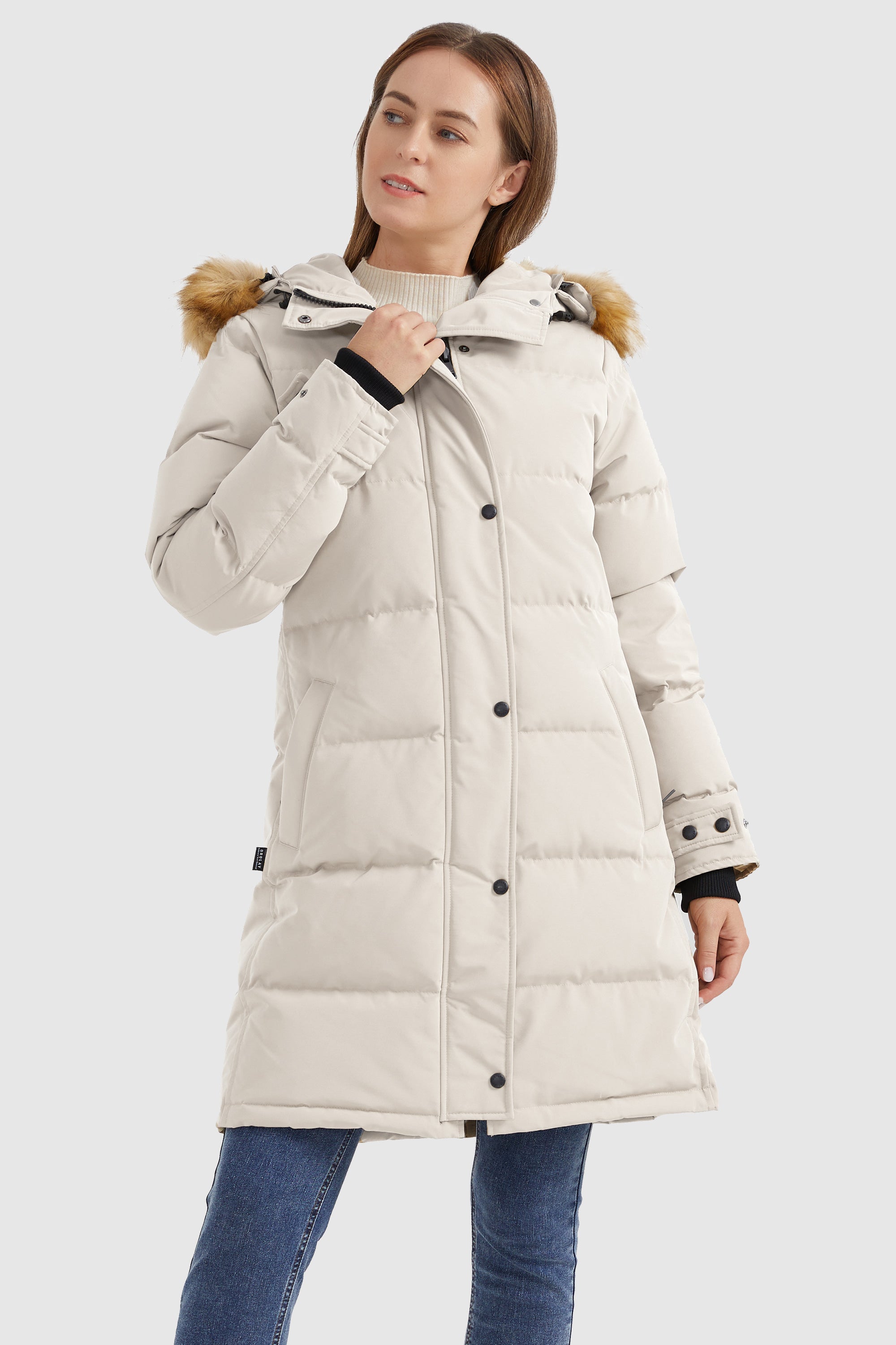 Orolay-Drawstring Hooded Thickened Puffer Down Coat-#color_Tofu