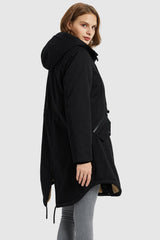 Orolay-Drawstring Waist Fleece-Lined Parka-Drawstring Waist Fleece - Lined Parka - Orolay, #color_Black