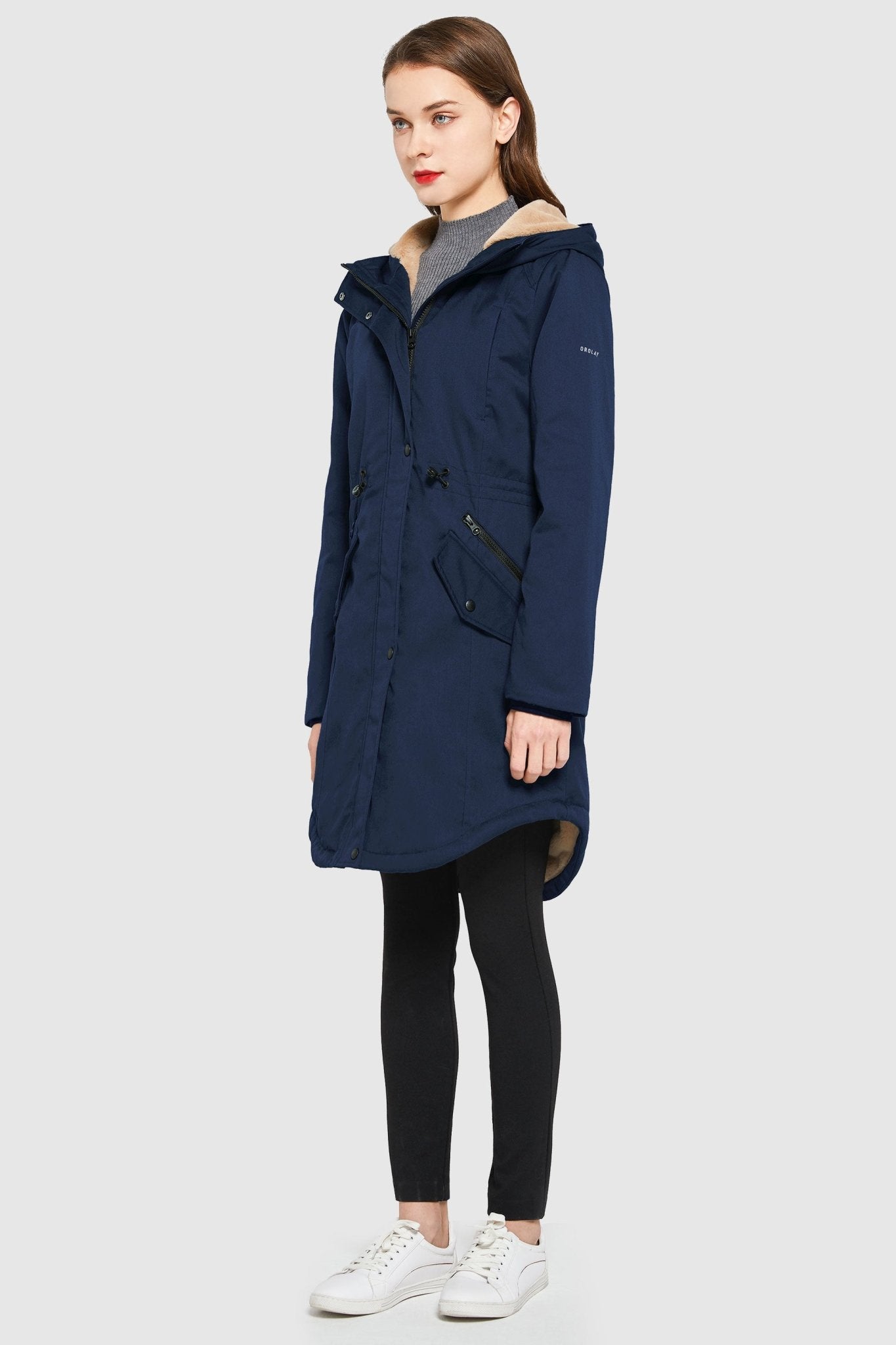 Orolay-Drawstring Waist Fleece-Lined Parka-Drawstring Waist Fleece - Lined Parka - Orolay, #color_Beacon Blue