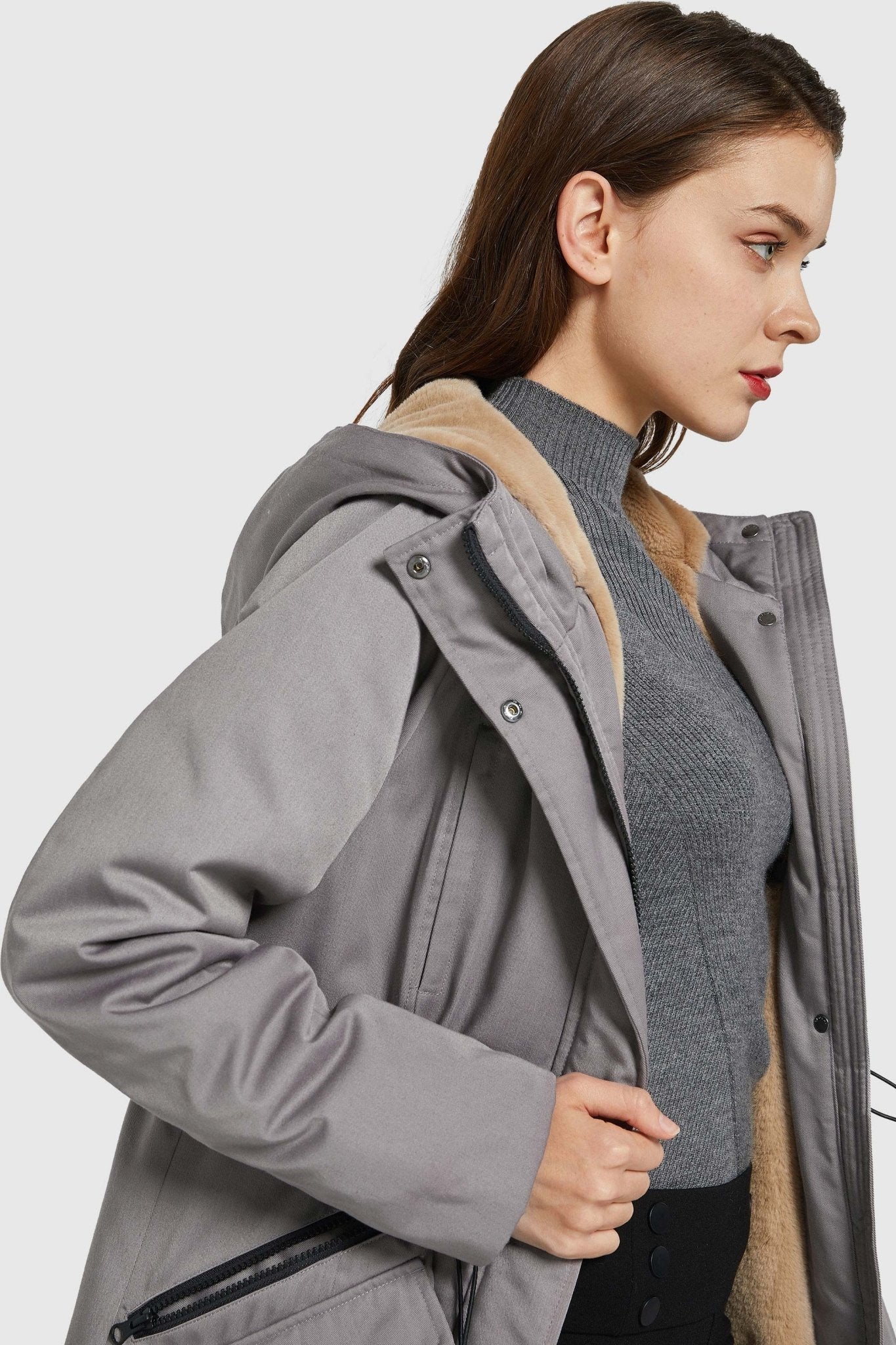 Orolay-Drawstring Waist Fleece-Lined Parka-Drawstring Waist Fleece - Lined Parka - Orolay, #color_Quiet Gray