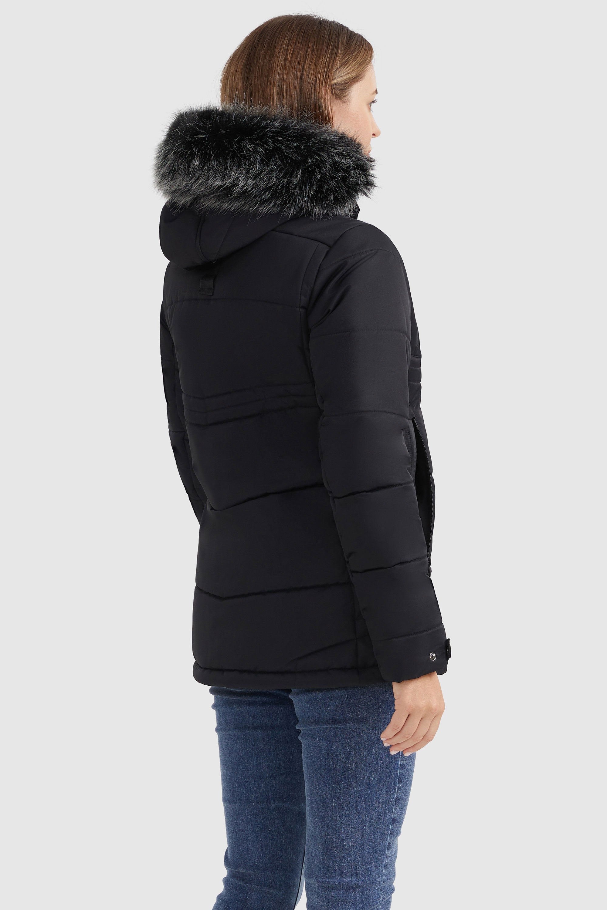 Orolay-Faux Fur Hooded Mountain Parka-#color_Black