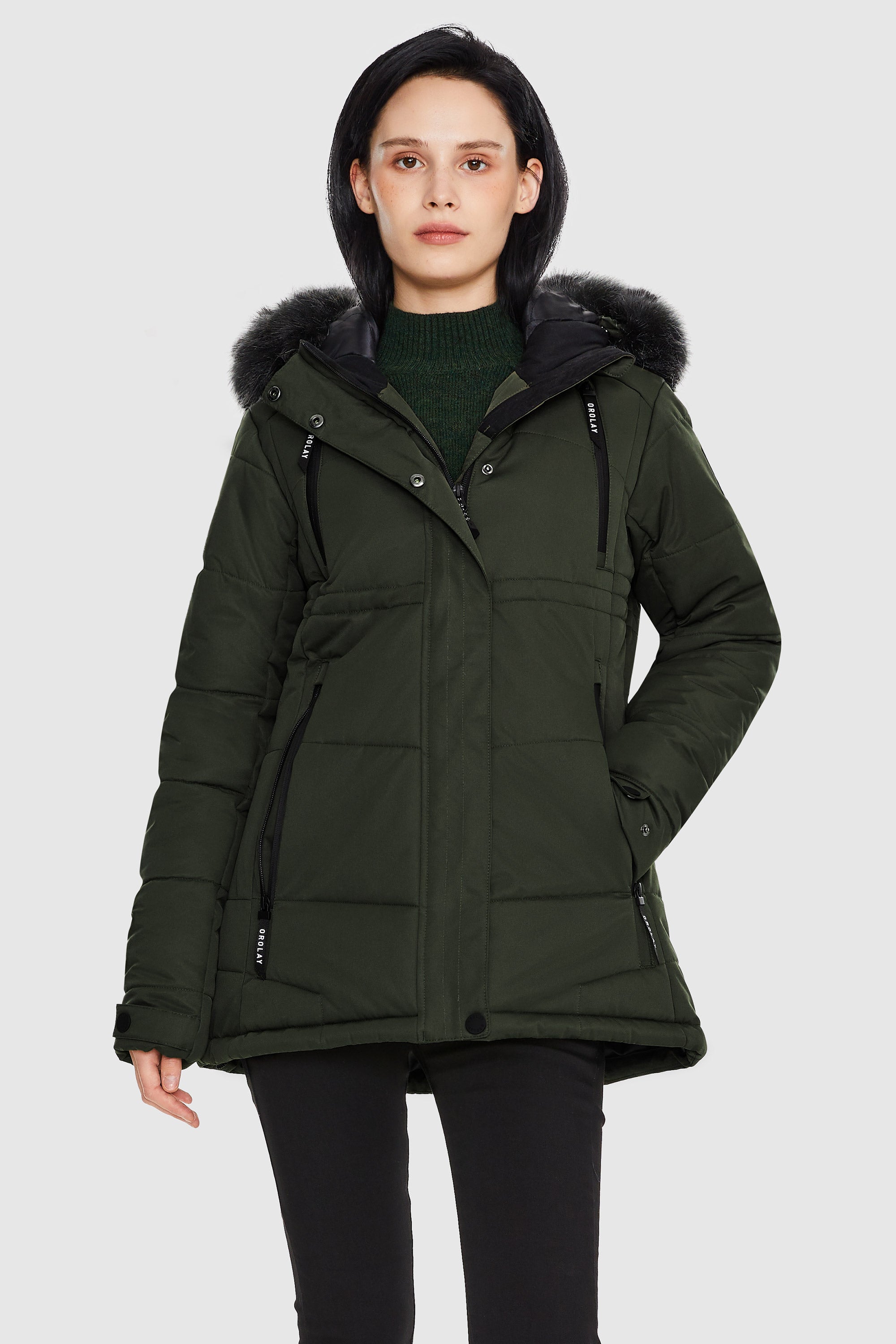 Orolay-Faux Fur Hooded Mountain Parka-#color_Rosin