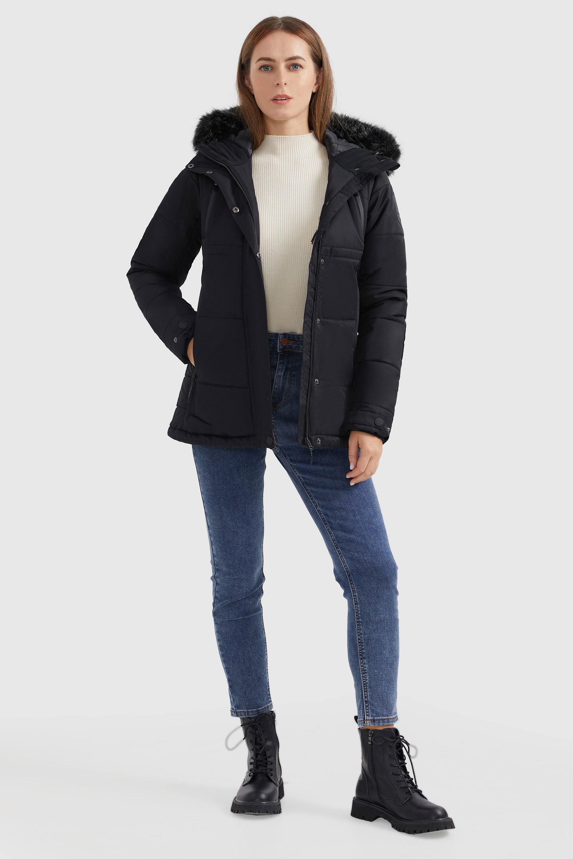 Orolay-Faux Fur Hooded Mountain Parka-#color_Black