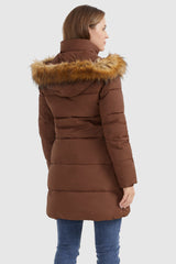 Orolay-Faux Fur Hooded Winter Puffer Coat-#color_Clove