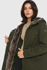 Orolay-Faux Fur Lined Military Fleece Parka-#color_Chive