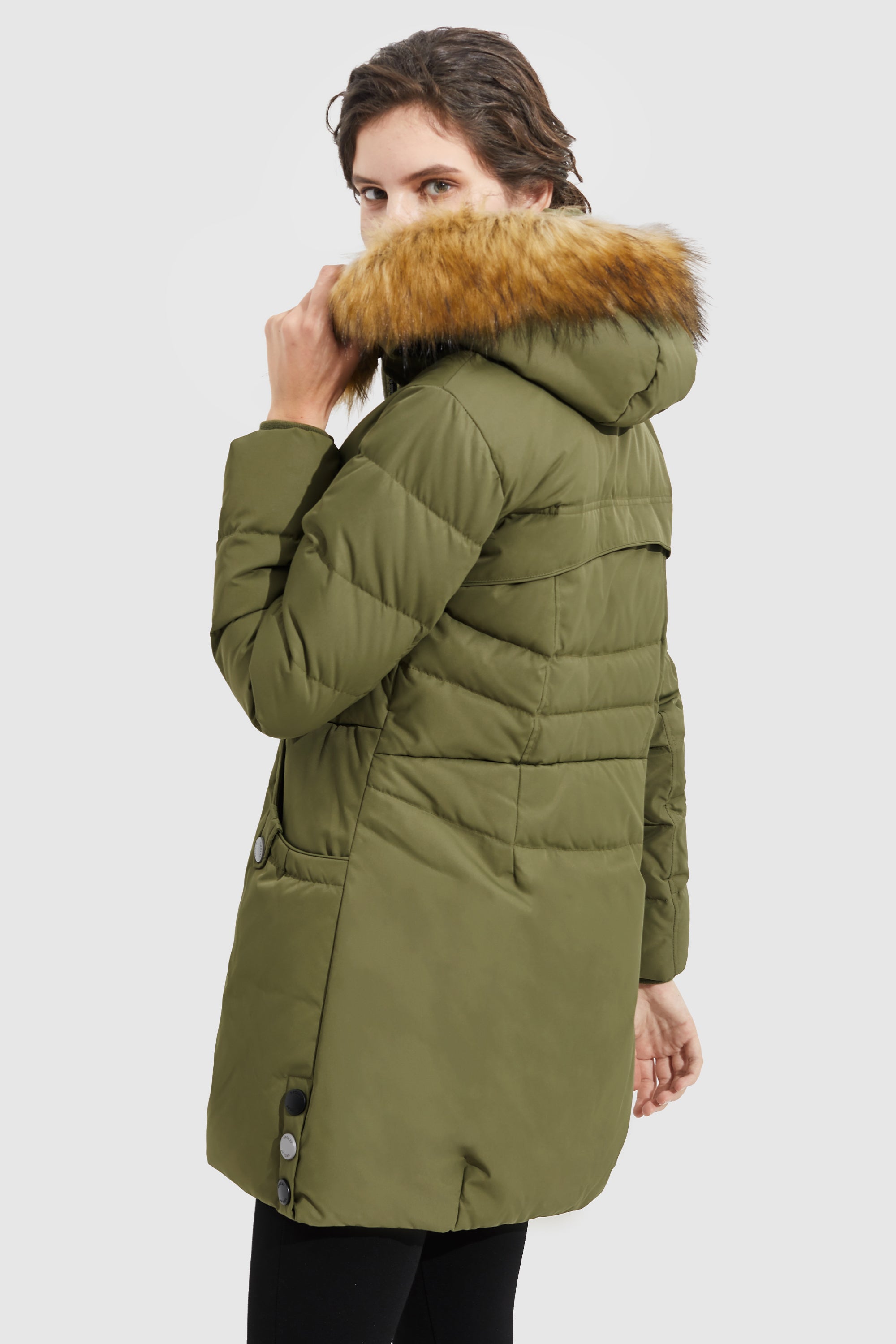 Orolay-Faux Fur Qulited Puffer Down Jacket-#color_Peat Moss