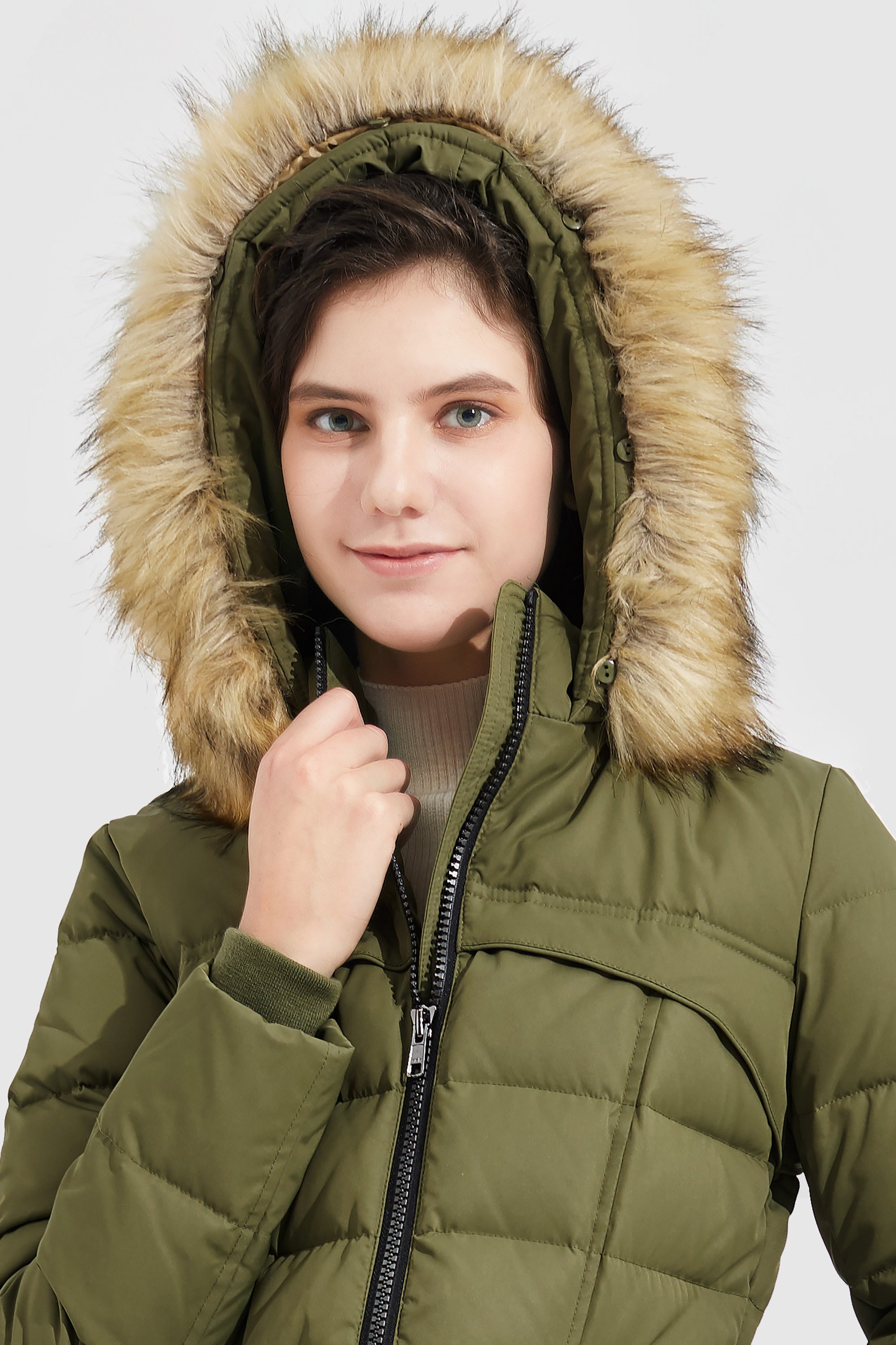 Orolay-Faux Fur Qulited Puffer Down Jacket-#color_Peat Moss