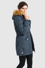 Orolay-Faux Fur Qulited Puffer Down Jacket-#color_Majolica Blue