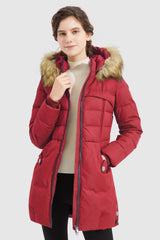 Orolay-Faux Fur Qulited Puffer Down Jacket-#color_Fiery Red