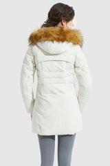 Orolay-Faux Fur Qulited Puffer Down Jacket-#color_White