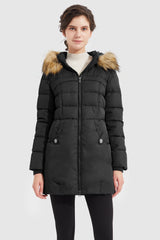 Orolay-Faux Fur Qulited Puffer Down Jacket-#color_Black